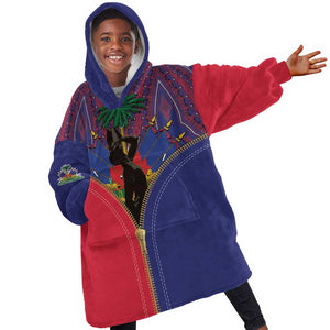 Afro Haiti Heritage Month Kid Wearable Blanket Hoodie Zipper Stylized