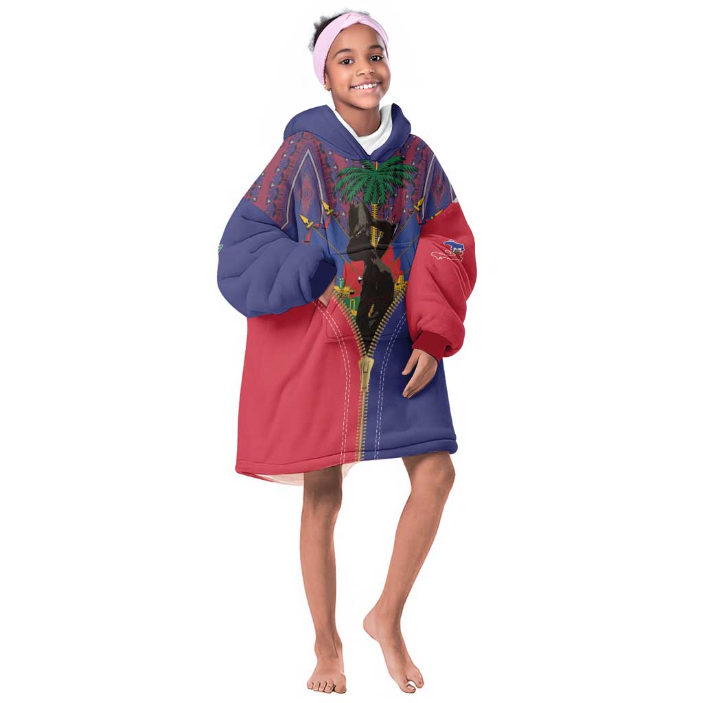 Afro Haiti Heritage Month Kid Wearable Blanket Hoodie Zipper Stylized