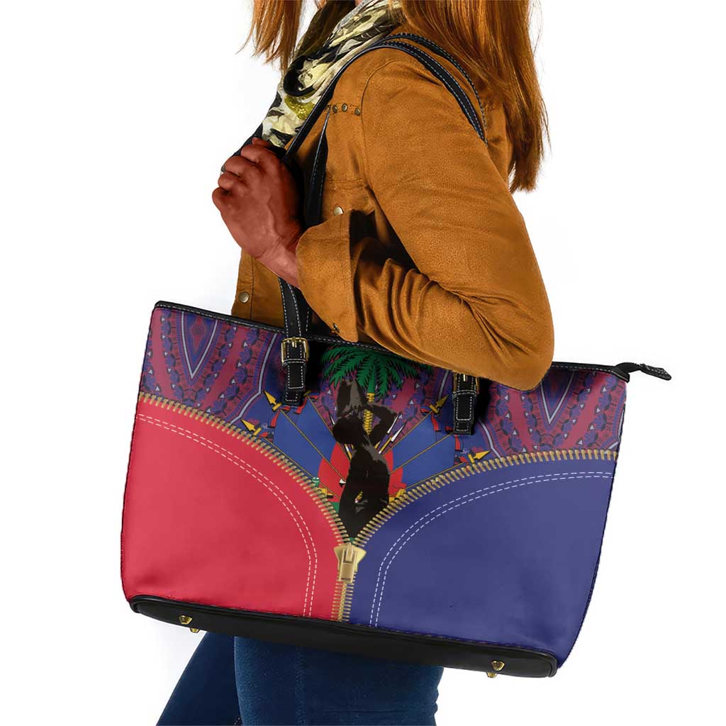 Afro Haiti Heritage Month Leather Tote Bag Zipper Stylized