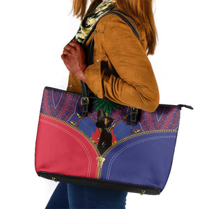 Afro Haiti Heritage Month Leather Tote Bag Zipper Stylized