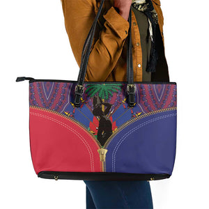 Afro Haiti Heritage Month Leather Tote Bag Zipper Stylized