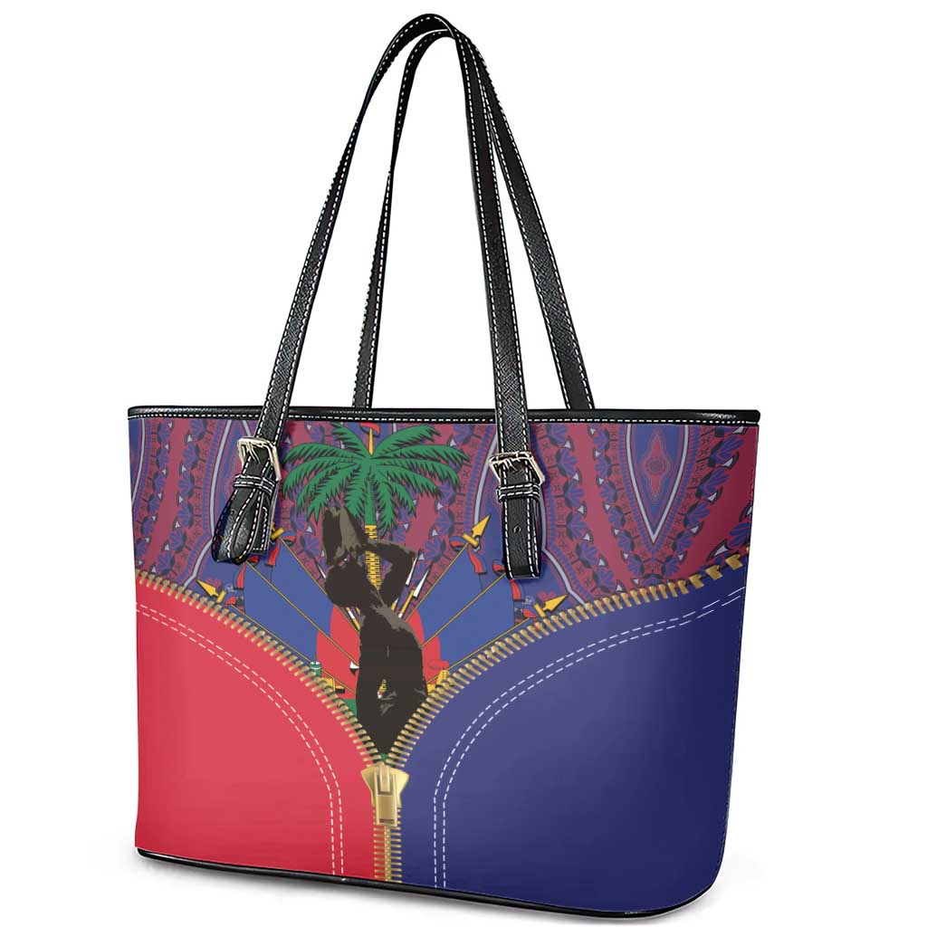 Afro Haiti Heritage Month Leather Tote Bag Zipper Stylized