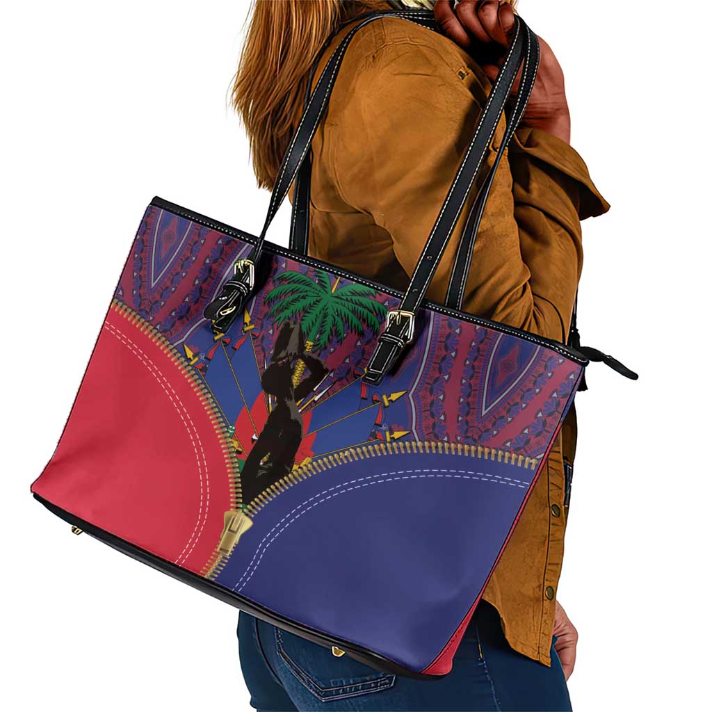 Afro Haiti Heritage Month Leather Tote Bag Zipper Stylized