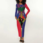 Afro Haiti Heritage Month Long Sleeve Bodycon Dress Zipper Stylized