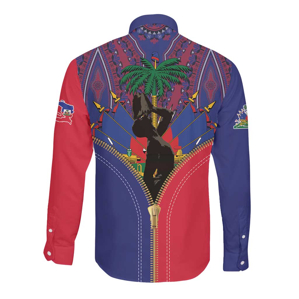 Afro Haiti Heritage Month Long Sleeve Button Shirt Zipper Stylized