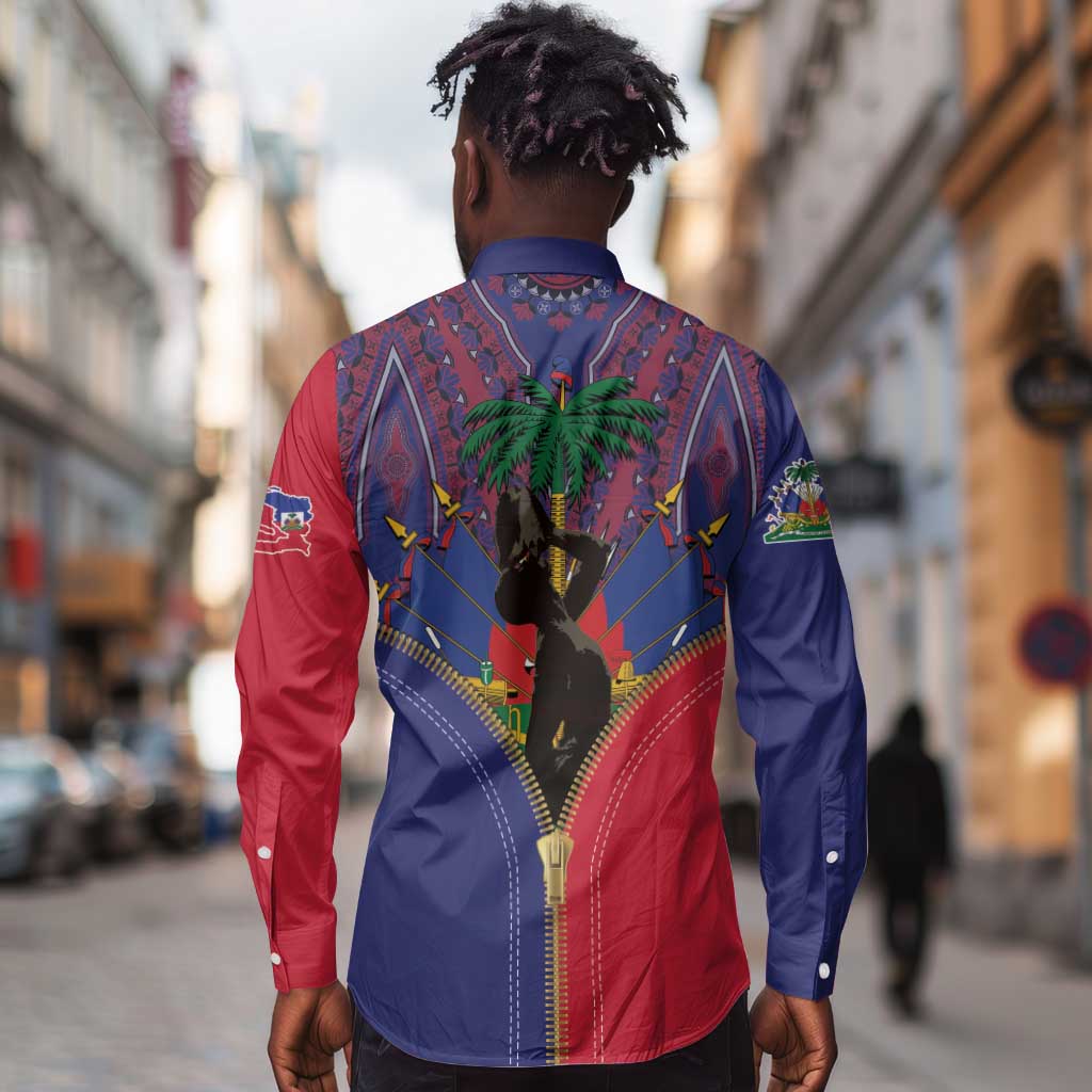 Afro Haiti Heritage Month Long Sleeve Button Shirt Zipper Stylized