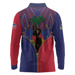 Afro Haiti Heritage Month Long Sleeve Polo Shirt Zipper Stylized