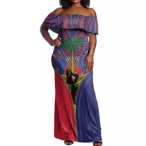 Afro Haiti Heritage Month Off Shoulder Maxi Dress Zipper Stylized