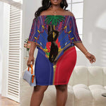 Afro Haiti Heritage Month Off Shoulder Short Dress Zipper Stylized