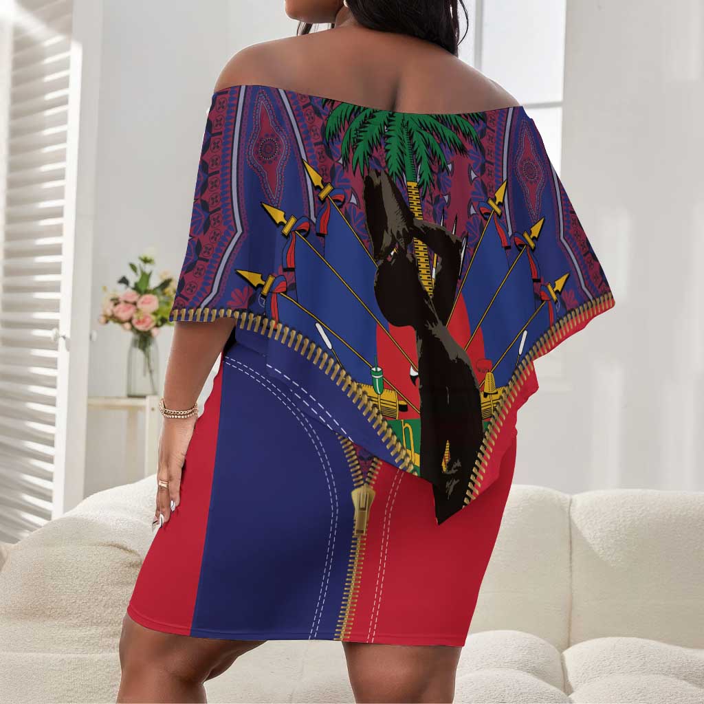 Afro Haiti Heritage Month Off Shoulder Short Dress Zipper Stylized