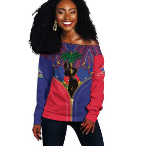 Afro Haiti Heritage Month Off Shoulder Sweater Zipper Stylized