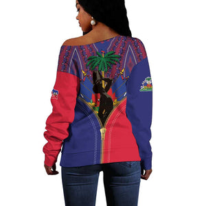 Afro Haiti Heritage Month Off Shoulder Sweater Zipper Stylized