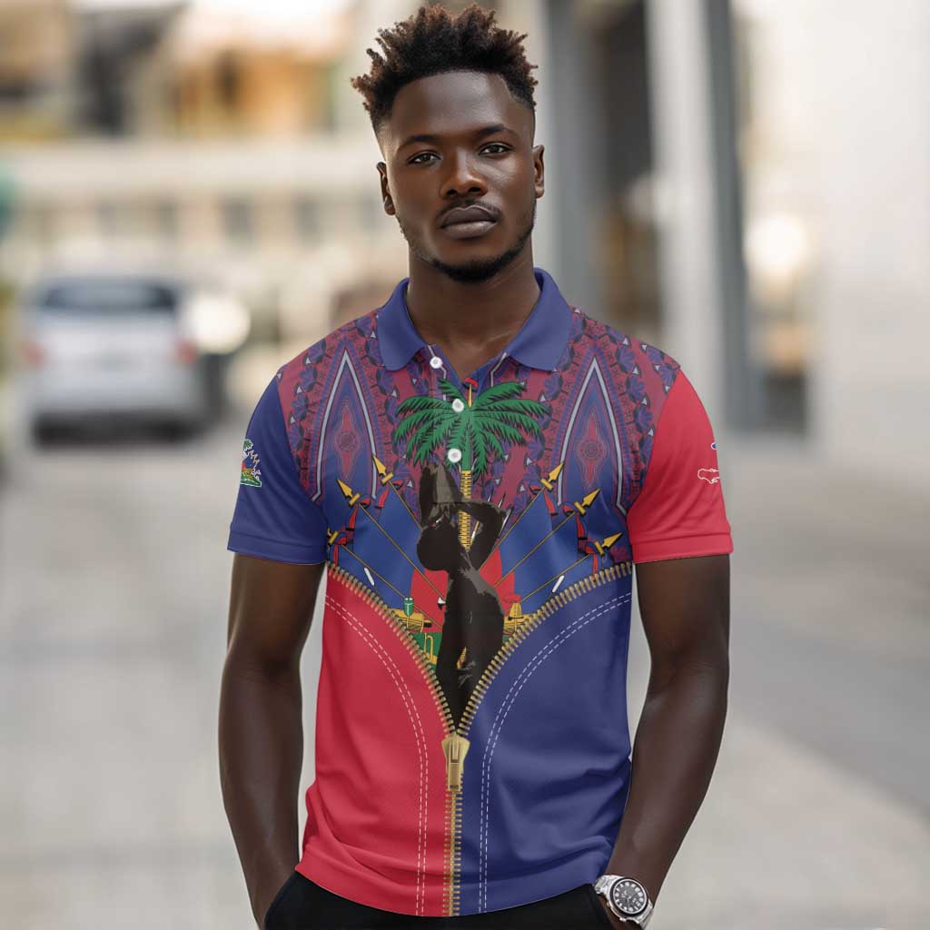 Afro Haiti Heritage Month Polo Shirt Zipper Stylized