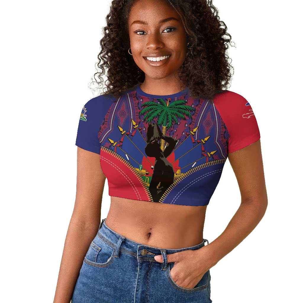Afro Haiti Heritage Month Raglan Cropped T shirt Zipper Stylized