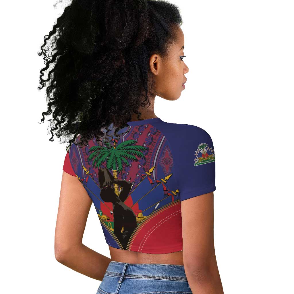 Afro Haiti Heritage Month Raglan Cropped T shirt Zipper Stylized