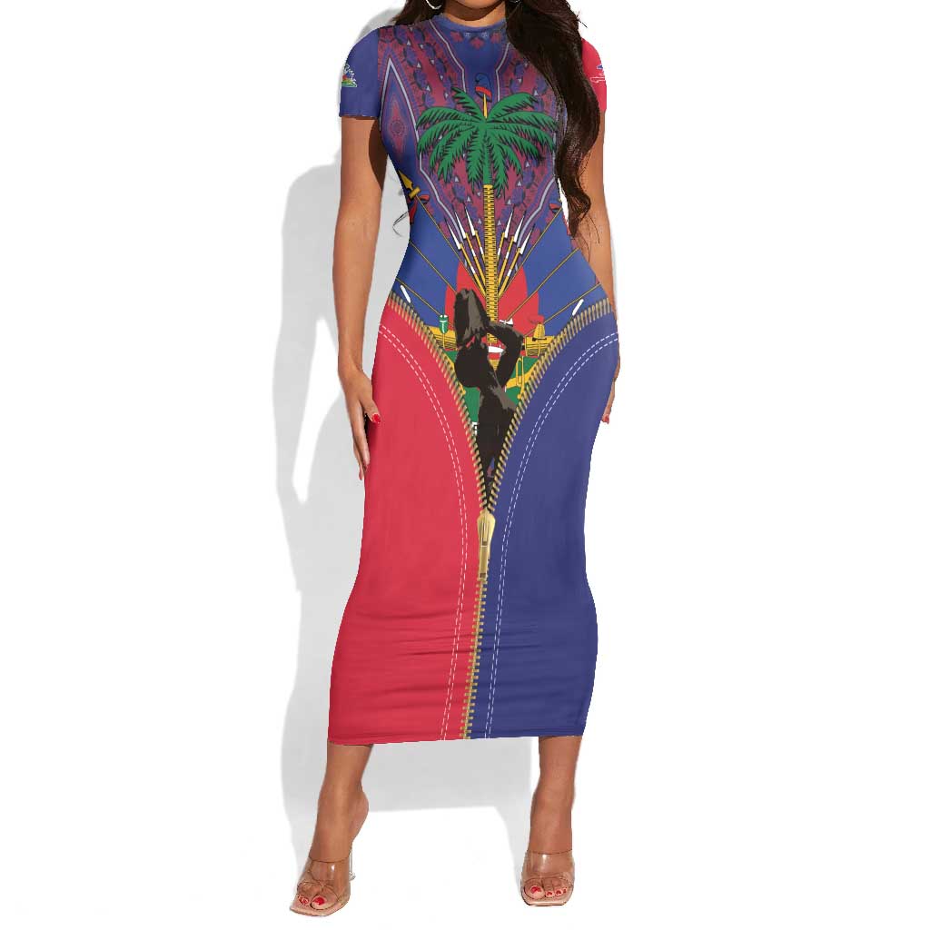 Afro Haiti Heritage Month Short Sleeve Bodycon Dress Zipper Stylized