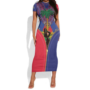 Afro Haiti Heritage Month Short Sleeve Bodycon Dress Zipper Stylized