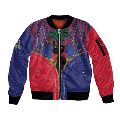 Afro Haiti Heritage Month Sleeve Zip Bomber Jacket Zipper Stylized