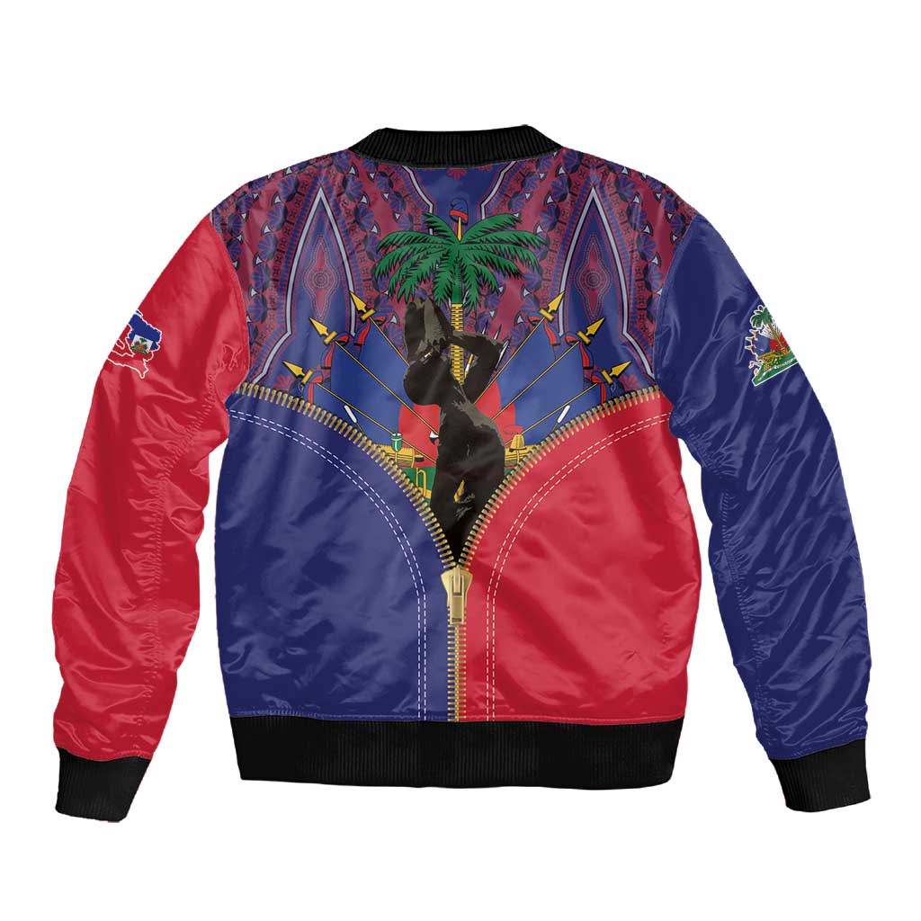 Afro Haiti Heritage Month Sleeve Zip Bomber Jacket Zipper Stylized