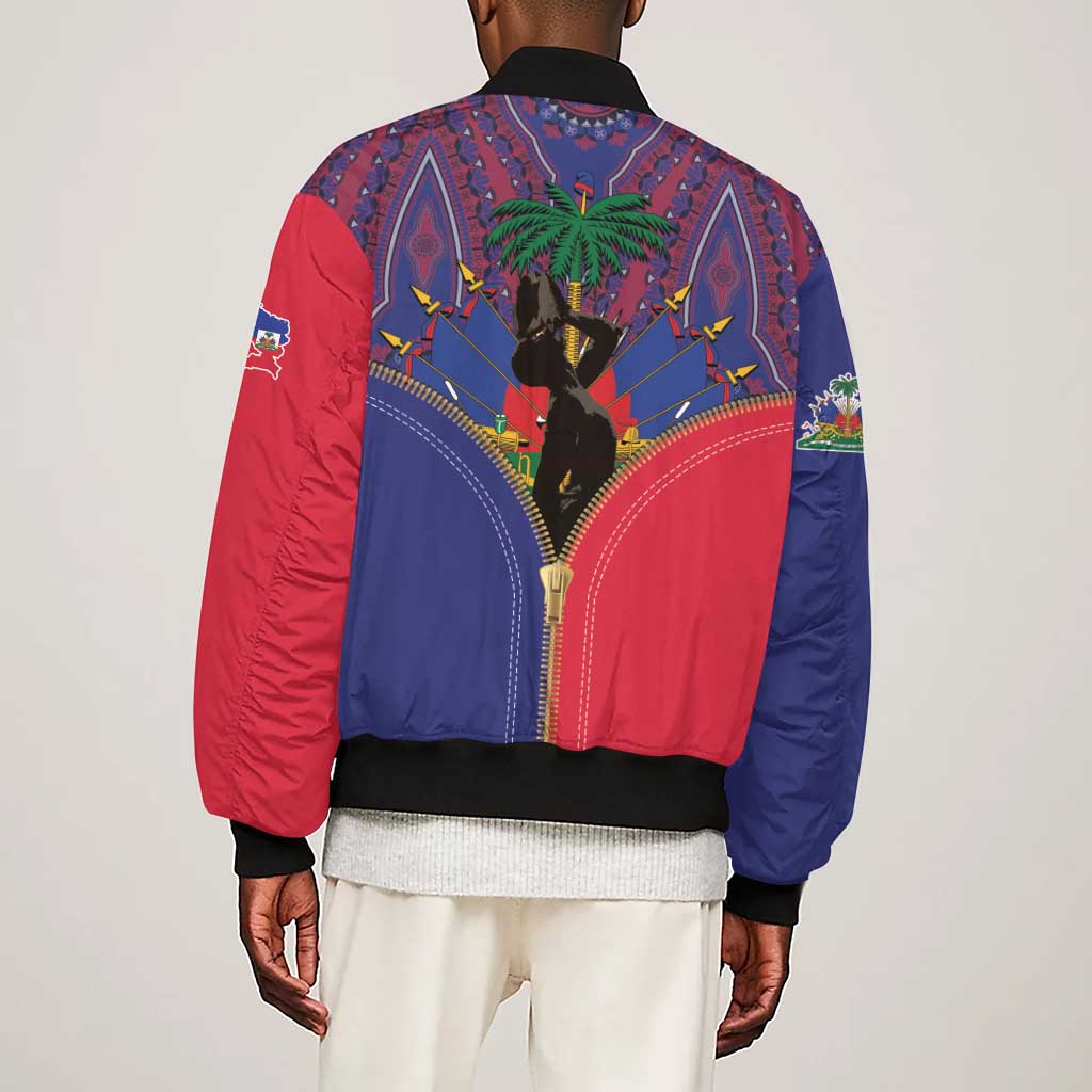 Afro Haiti Heritage Month Sleeve Zip Bomber Jacket Zipper Stylized