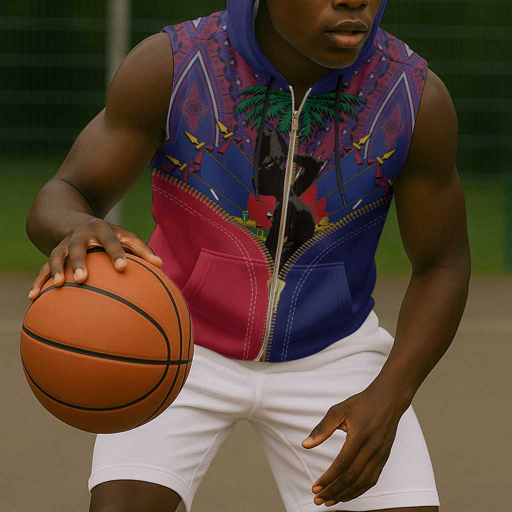 Afro Haiti Heritage Month Sleeveless Zip Hoodie Zipper Stylized - African Pride