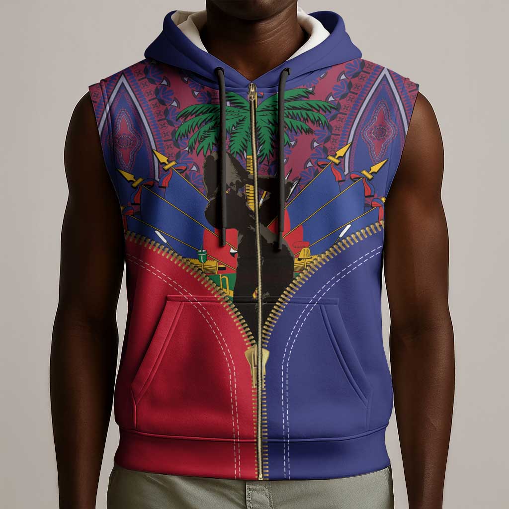 Afro Haiti Heritage Month Sleeveless Zip Hoodie Zipper Stylized - African Pride