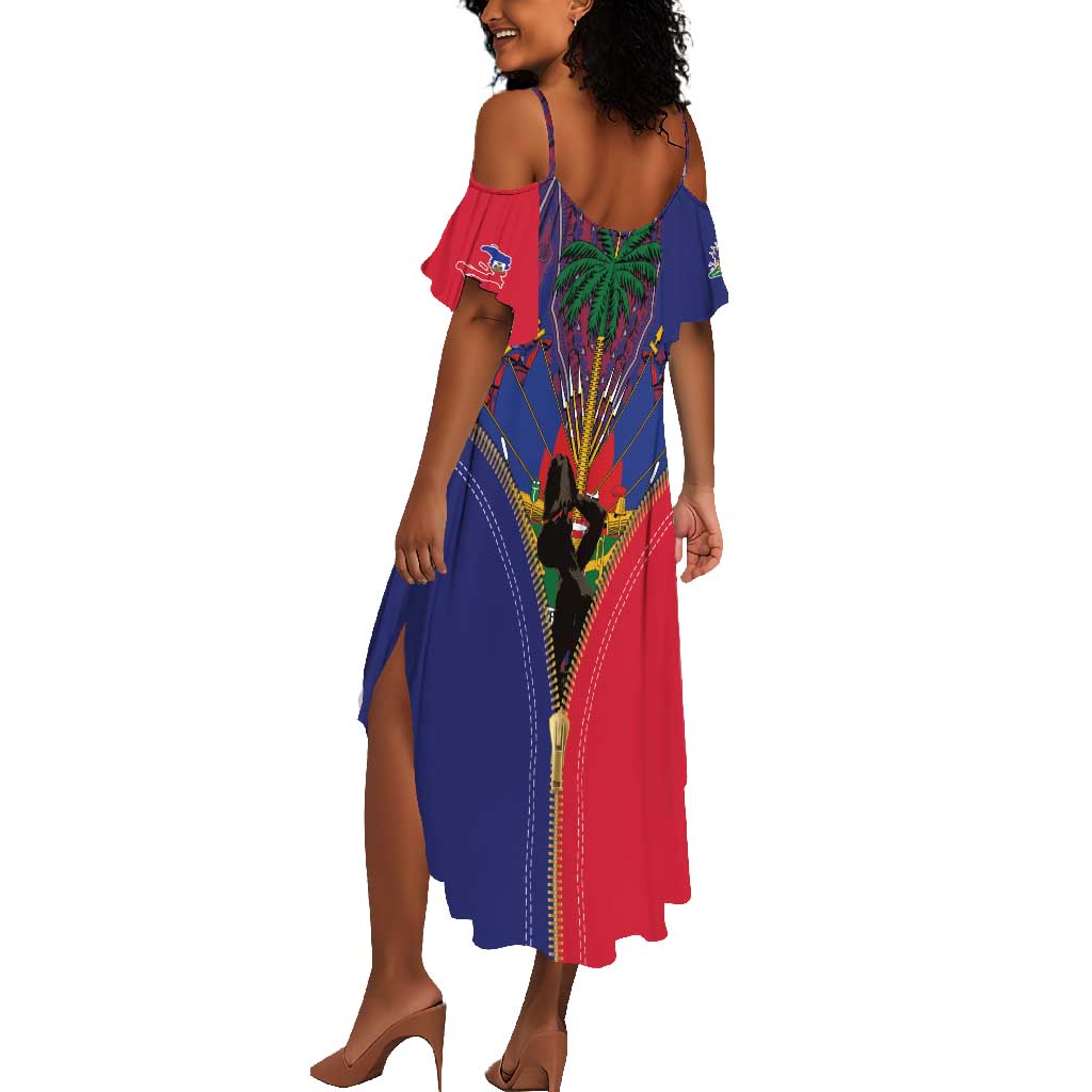 Afro Haiti Heritage Month Summer Maxi Dress Zipper Stylized