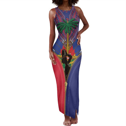 Afro Haiti Heritage Month Tank Maxi Dress Zipper Stylized