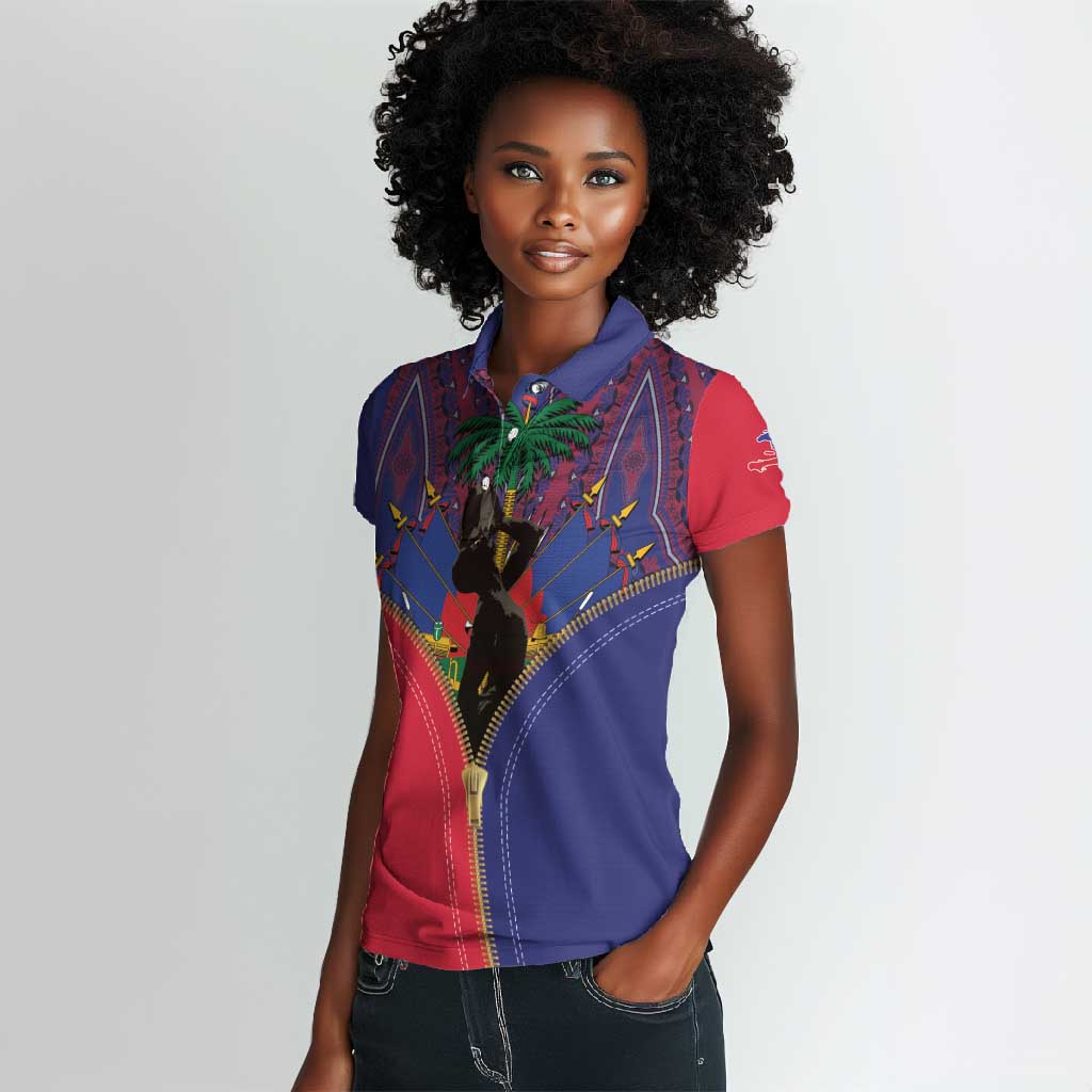 Afro Haiti Heritage Month Women Polo Shirt Zipper Stylized