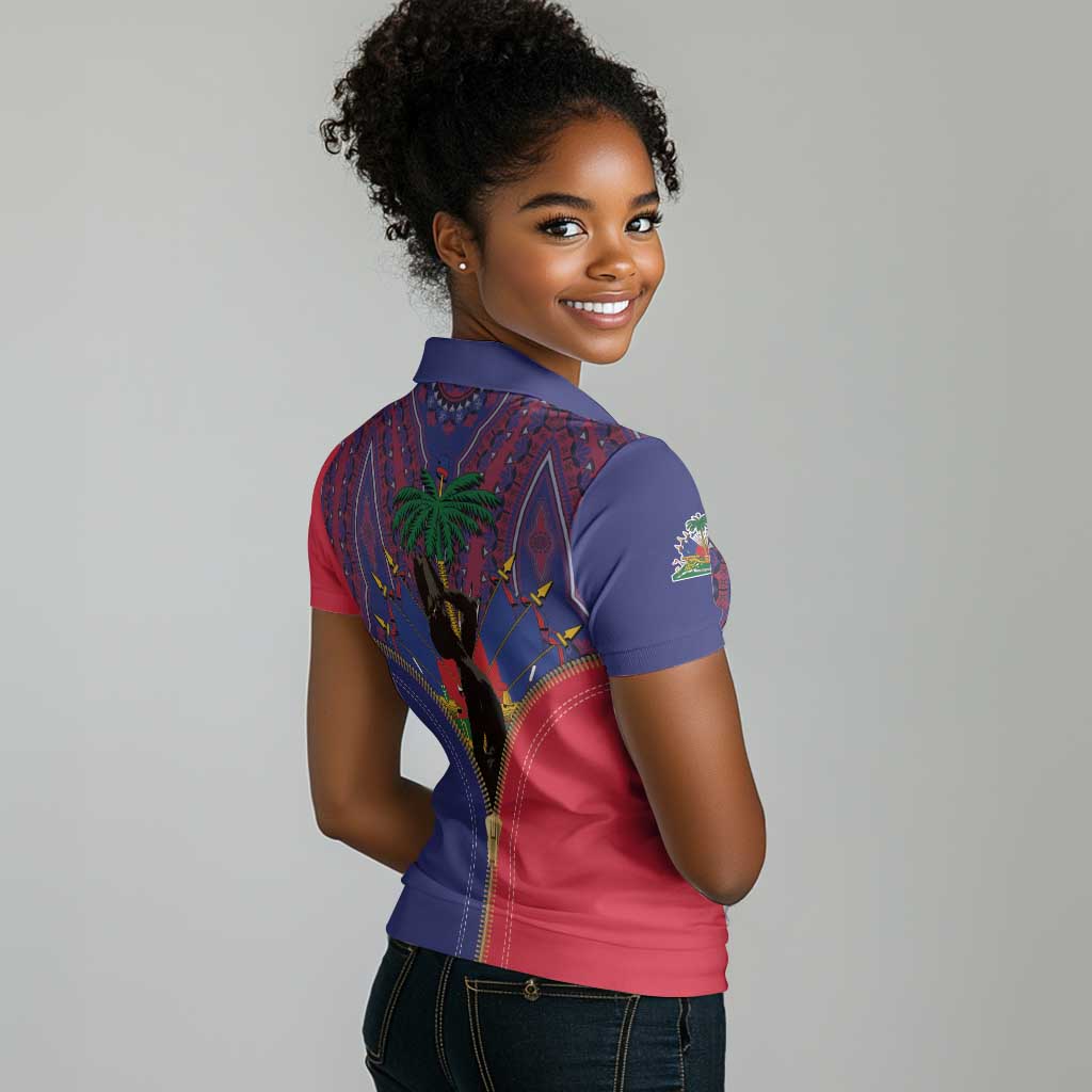 Afro Haiti Heritage Month Women Polo Shirt Zipper Stylized