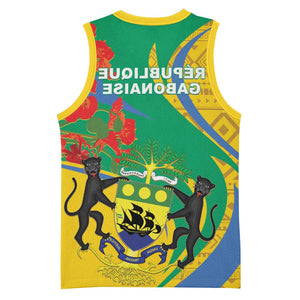 Gabon Independence Day Basketball Jersey Gabonaise Flamboyant African Pattern - African Pride