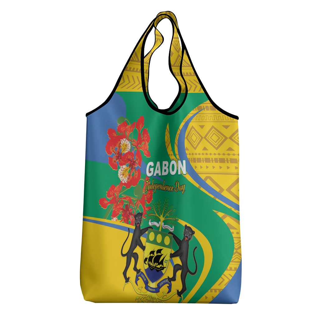 Gabon Independence Day Grocery Bag Gabonaise Flamboyant African Pattern