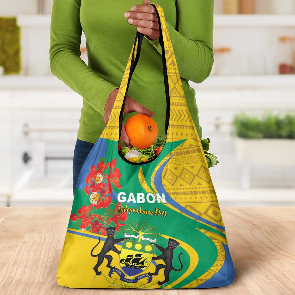Gabon Independence Day Grocery Bag Gabonaise Flamboyant African Pattern