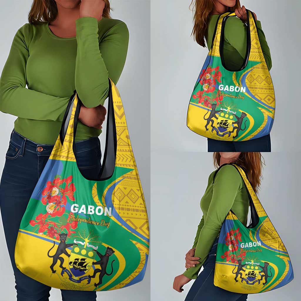 Gabon Independence Day Grocery Bag Gabonaise Flamboyant African Pattern