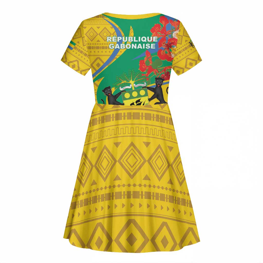Gabon Independence Day Kid Short Sleeve Dress Gabonaise Flamboyant African Pattern
