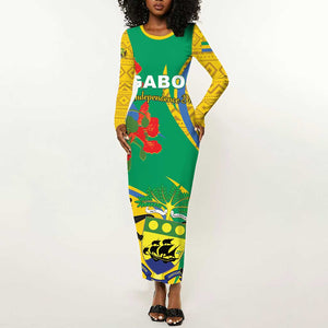 Gabon Independence Day Long Sleeve Bodycon Dress Gabonaise Flamboyant African Pattern LT01