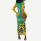 Gabon Independence Day Long Sleeve Bodycon Dress Gabonaise Flamboyant African Pattern LT01