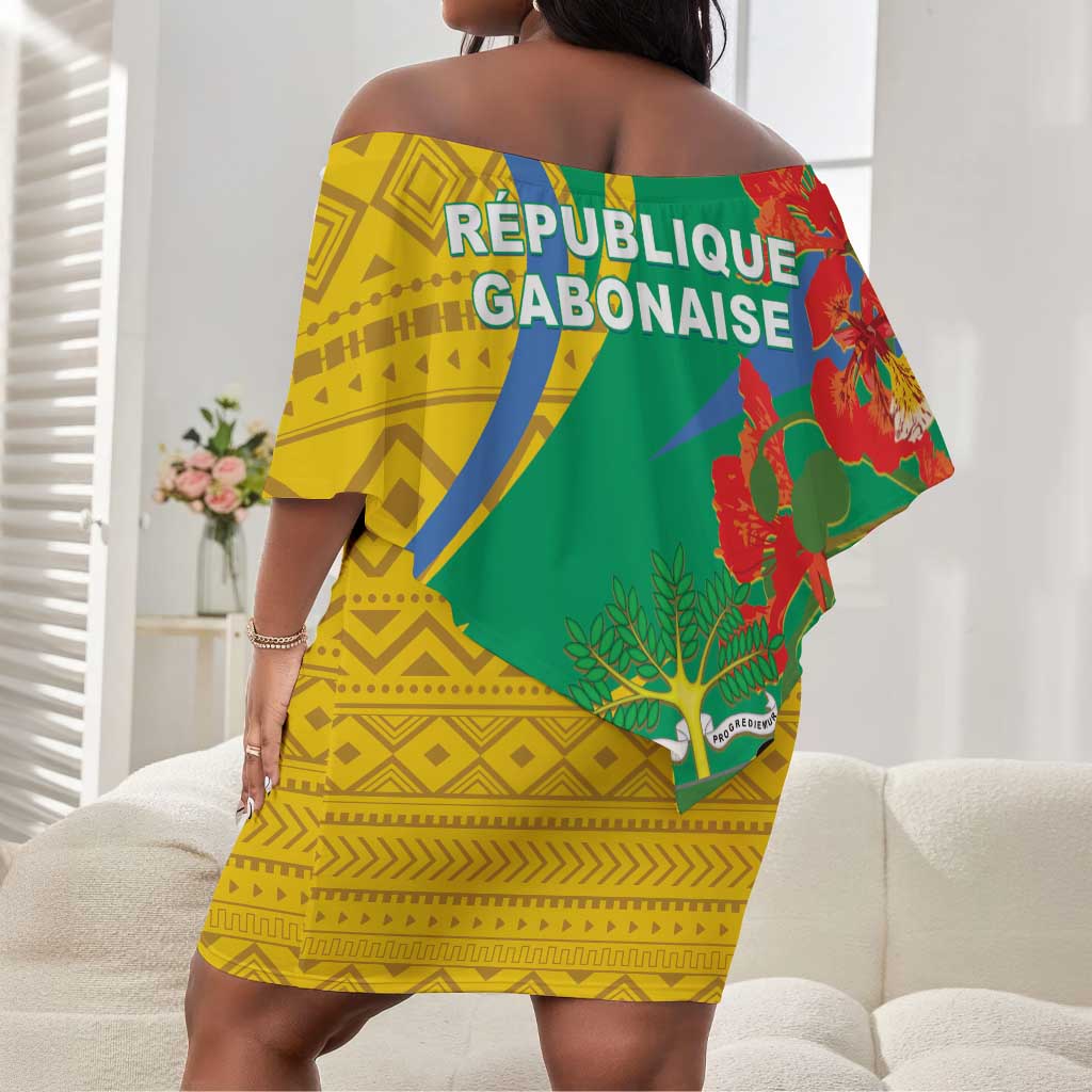 Gabon Independence Day Off Shoulder Short Dress Gabonaise Flamboyant African Pattern