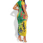 Gabon Independence Day Short Sleeve Bodycon Dress Gabonaise Flamboyant African Pattern LT01
