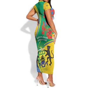 Gabon Independence Day Short Sleeve Bodycon Dress Gabonaise Flamboyant African Pattern LT01