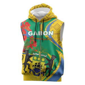Gabon Independence Day Sleeveless Zip Hoodie Gabonaise Flamboyant African Pattern - African Pride