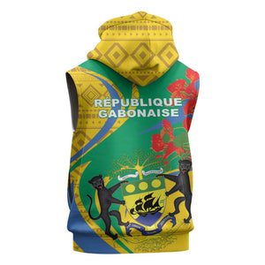 Gabon Independence Day Sleeveless Zip Hoodie Gabonaise Flamboyant African Pattern - African Pride