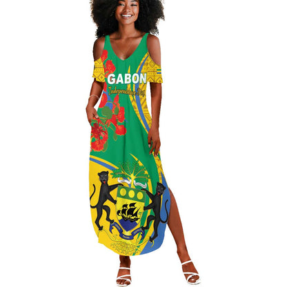 Gabon Independence Day Summer Maxi Dress Gabonaise Flamboyant African Pattern