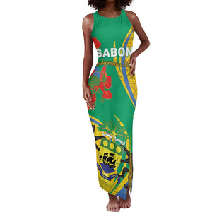 Gabon Independence Day Tank Maxi Dress Gabonaise Flamboyant African Pattern
