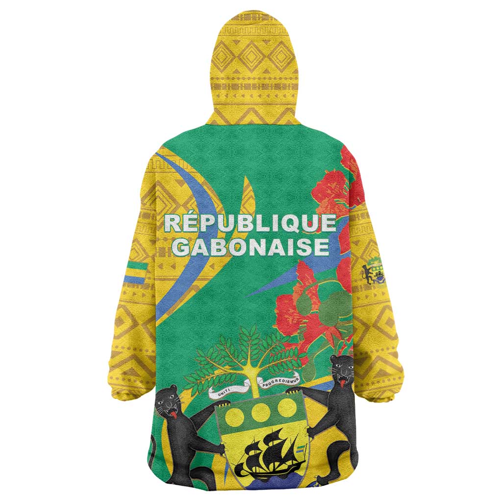 Gabon Independence Day Wearable Blanket Hoodie Gabonaise Flamboyant African Pattern