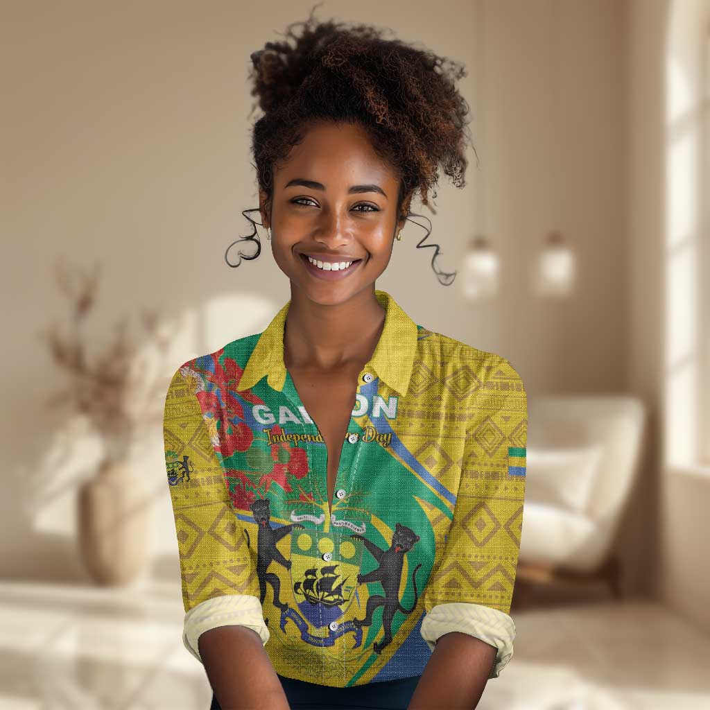 Gabon Independence Day Women Casual Shirt Gabonaise Flamboyant African Pattern LT01