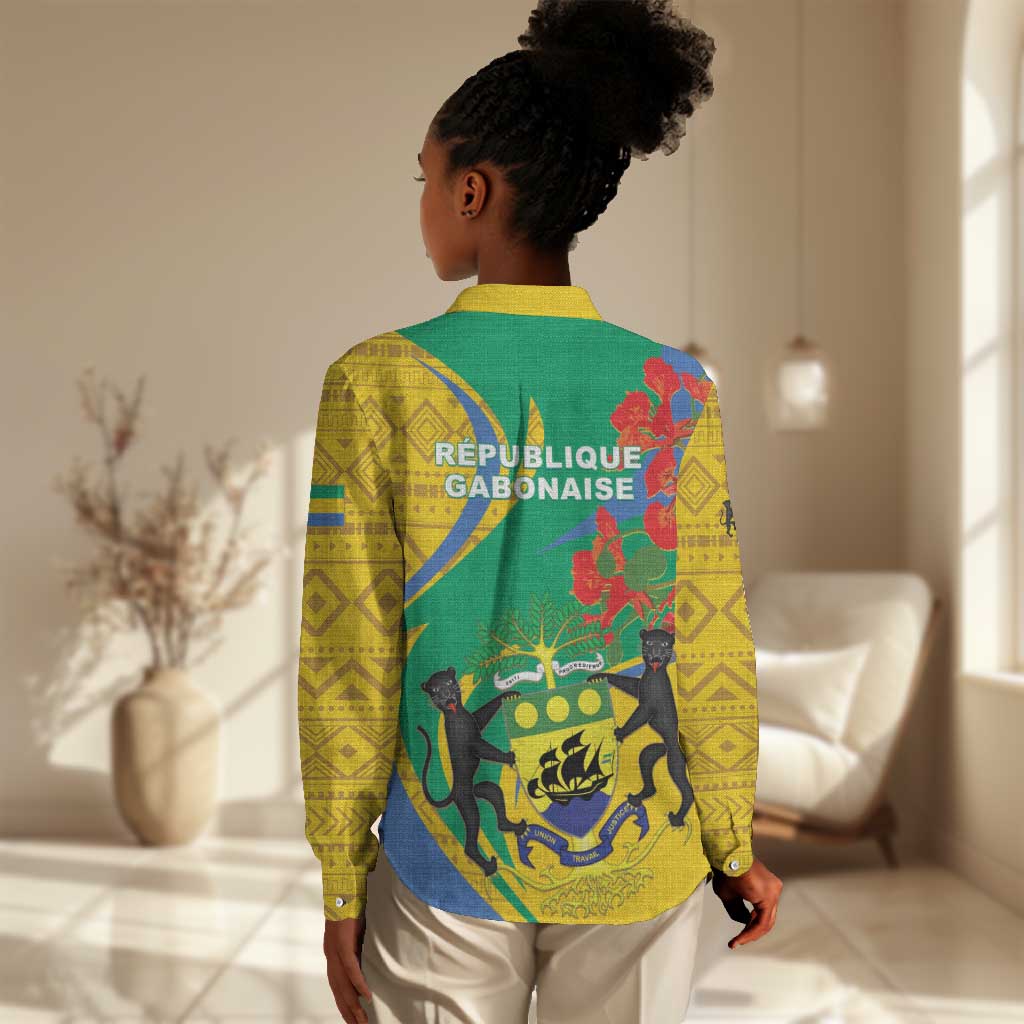 Gabon Independence Day Women Casual Shirt Gabonaise Flamboyant African Pattern LT01