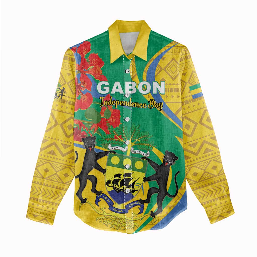 Gabon Independence Day Women Casual Shirt Gabonaise Flamboyant African Pattern LT01