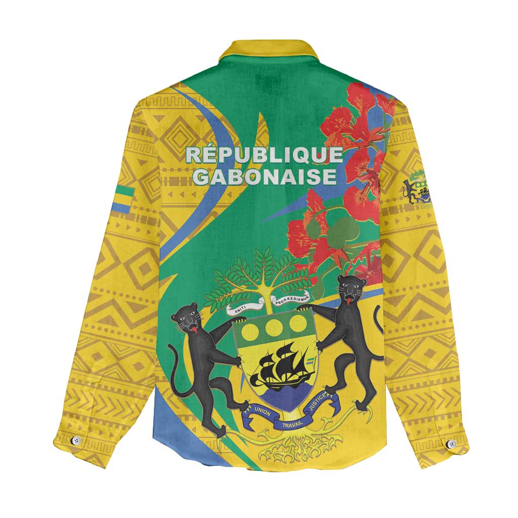 Gabon Independence Day Women Casual Shirt Gabonaise Flamboyant African Pattern LT01