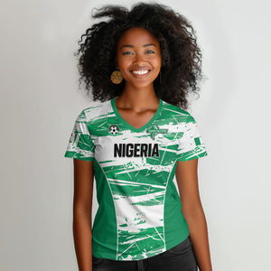 Custom Nigeria 2026 Football Women V-Neck T-Shirt Go Super Falcons